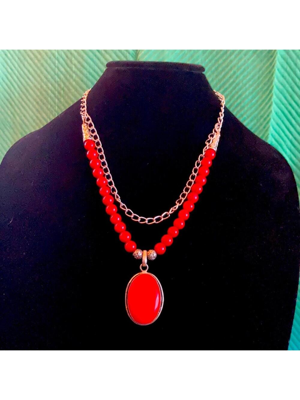 22” Red Coral necklace with chain